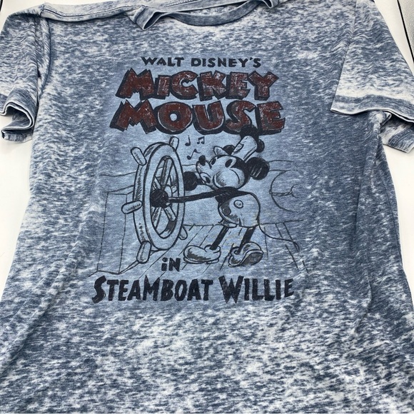 Disneyland Resort T-Shirt Short Sleeve Steamboat Willie Mickey Gray Burnt out LG - Picture 1 of 6